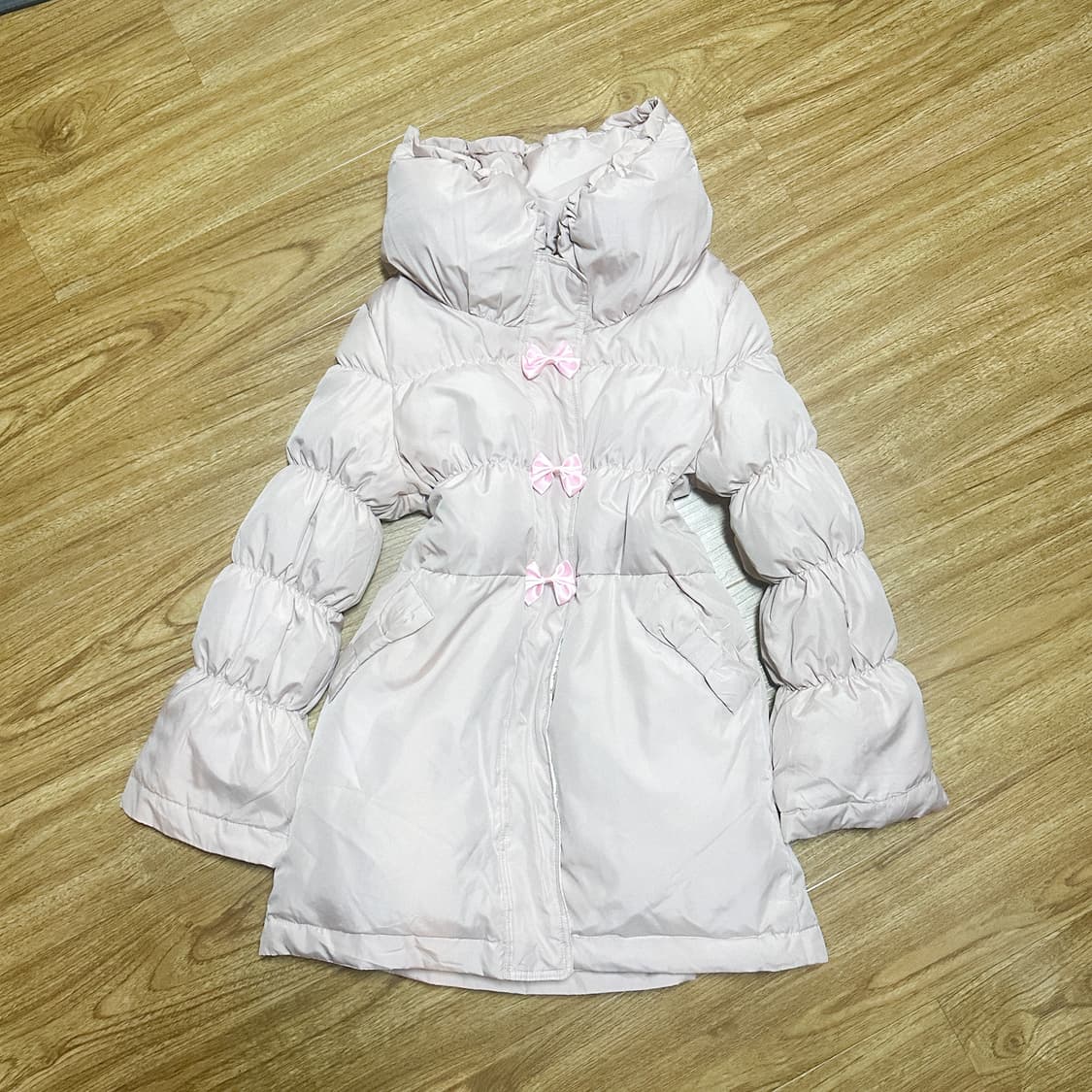 빈티지 핑크 리본 패딩 히메갸루 로걀 라떼 짜잔씨 히메카지 헤이세이 상품이미지1