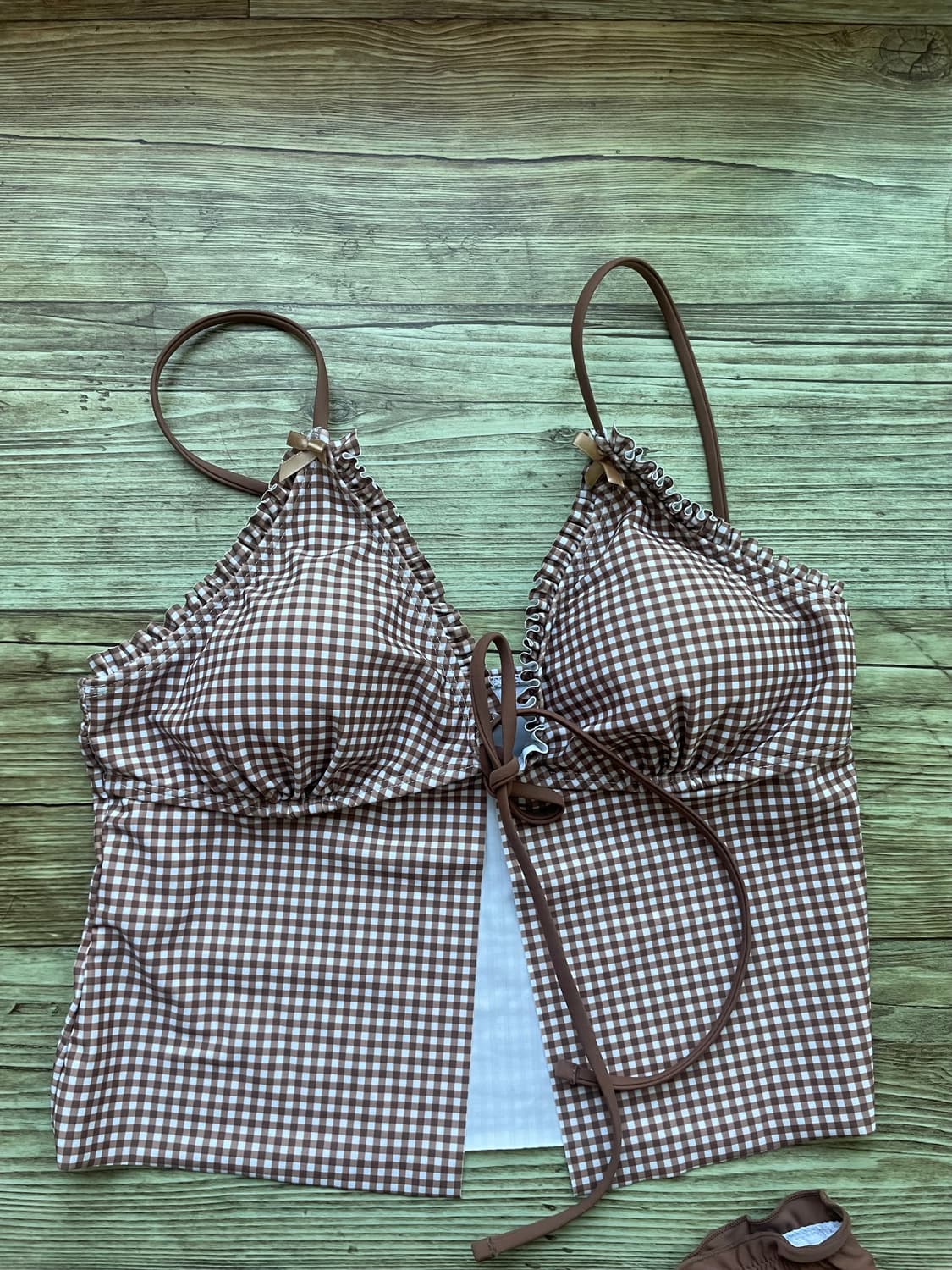 브라운 체크 탱키니(m) 상품이미지8