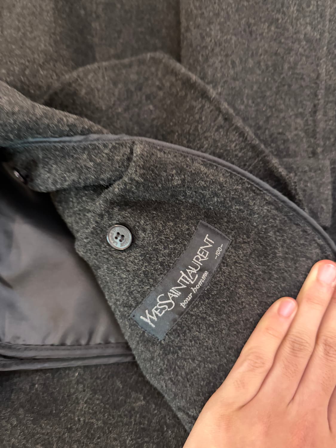 90s YSL 입생로랑 포켓로고 발마칸 울 코트 딥그레이 상품이미지5