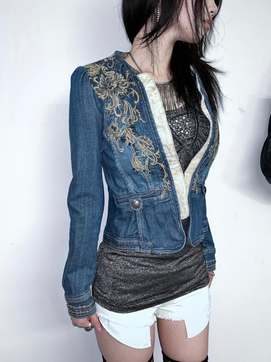 deadstock* 오리엔탈 엠브로이드 크롭 데님 자켓 상품이미지2