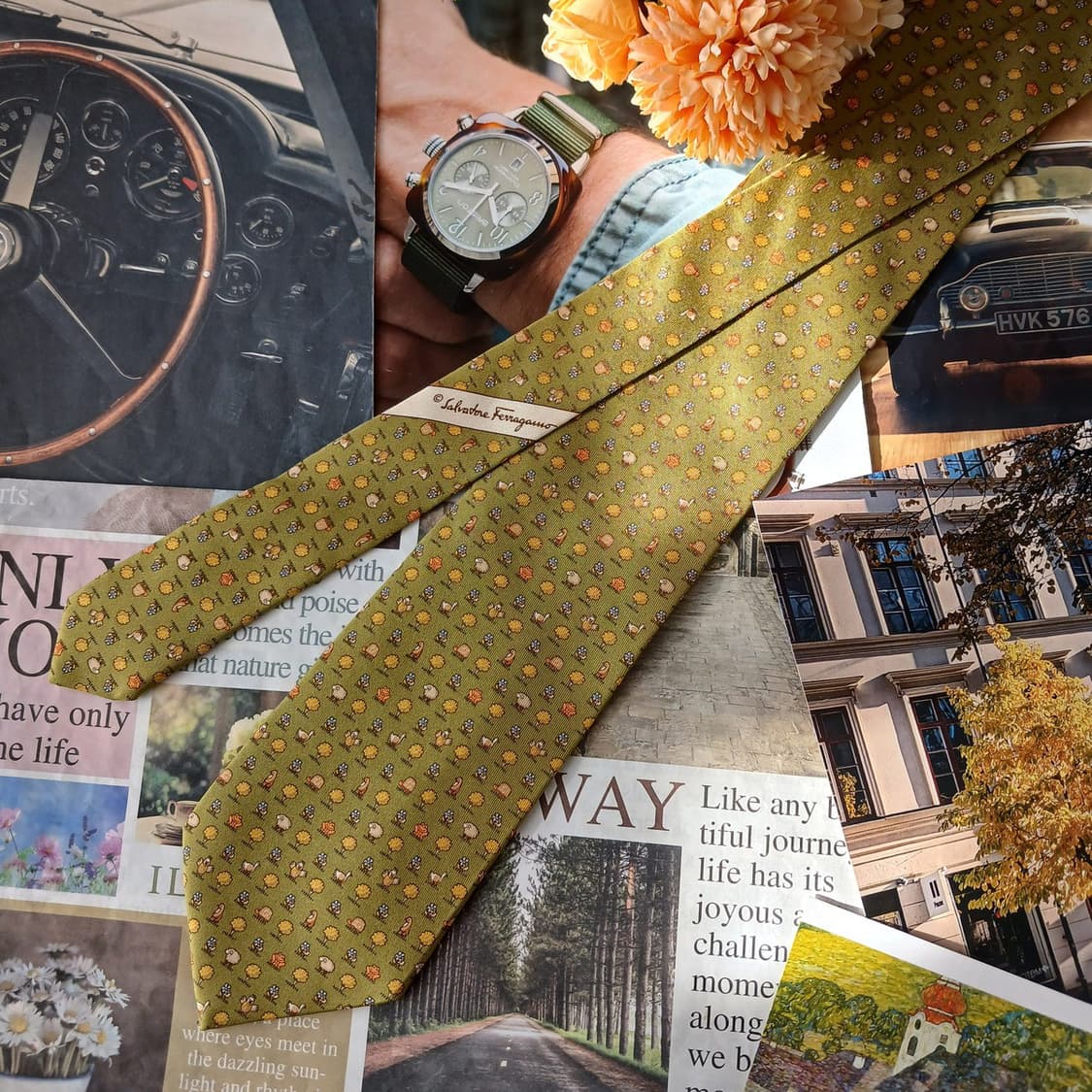 페라가모 실크 연두 멀티 모티브 넥타이 9.1cm A+등급 A19495
 상품이미지4