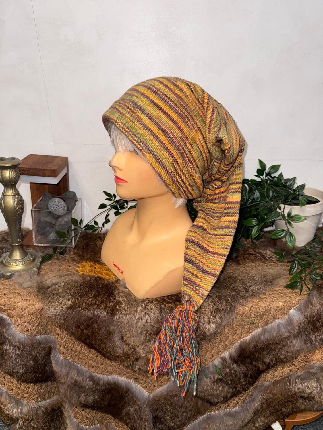 Yellow purple bokashi long tail beanie  상품이미지1