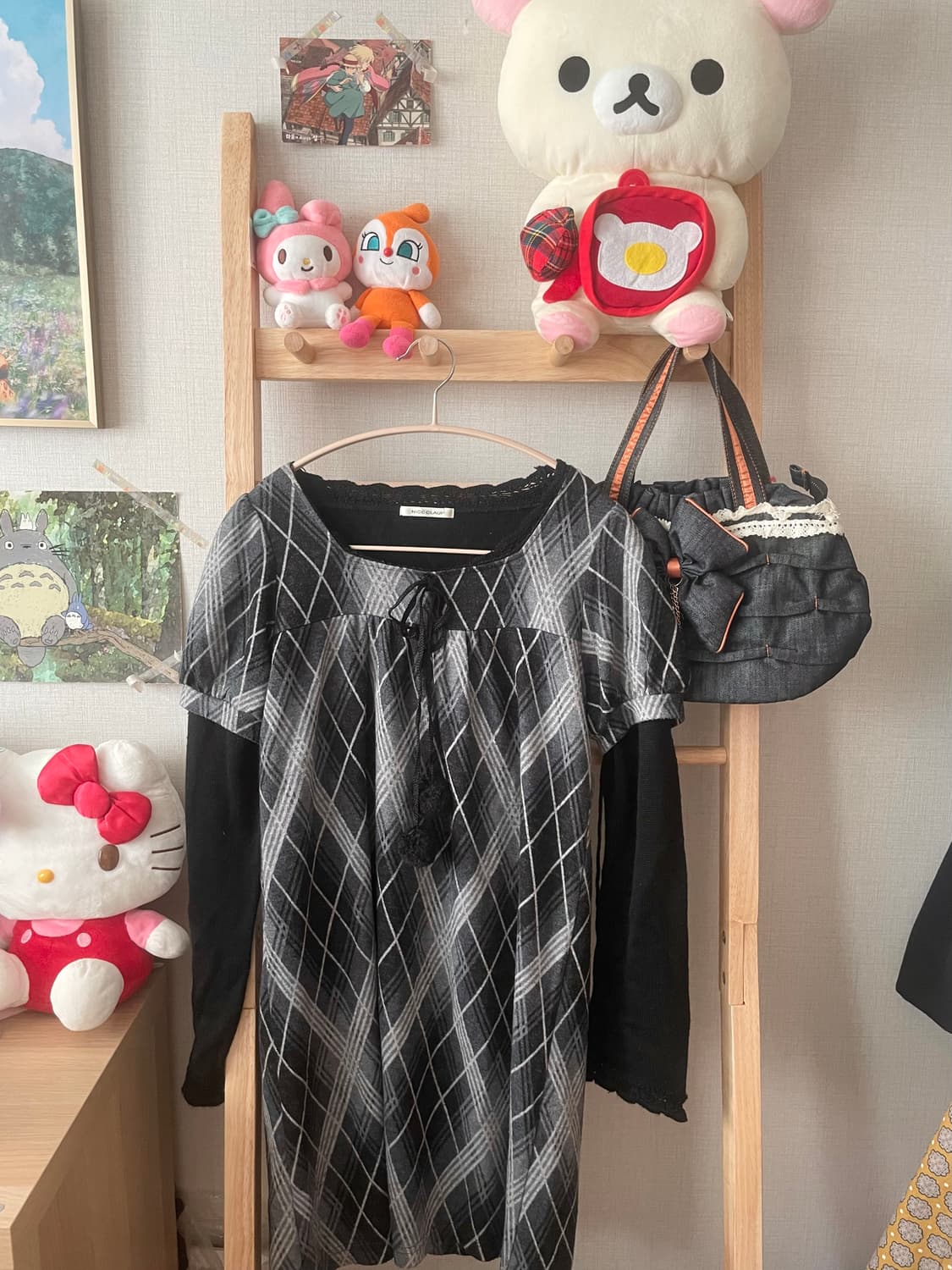 모리걸 빈티지 사와코 폼폼이 레이어드 원피스 set🖤🩶 상품이미지2