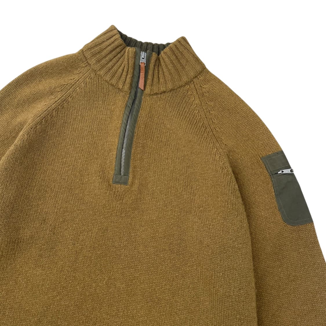 콜롬비아 올리브 배색 울 반집업 니트 상품이미지4