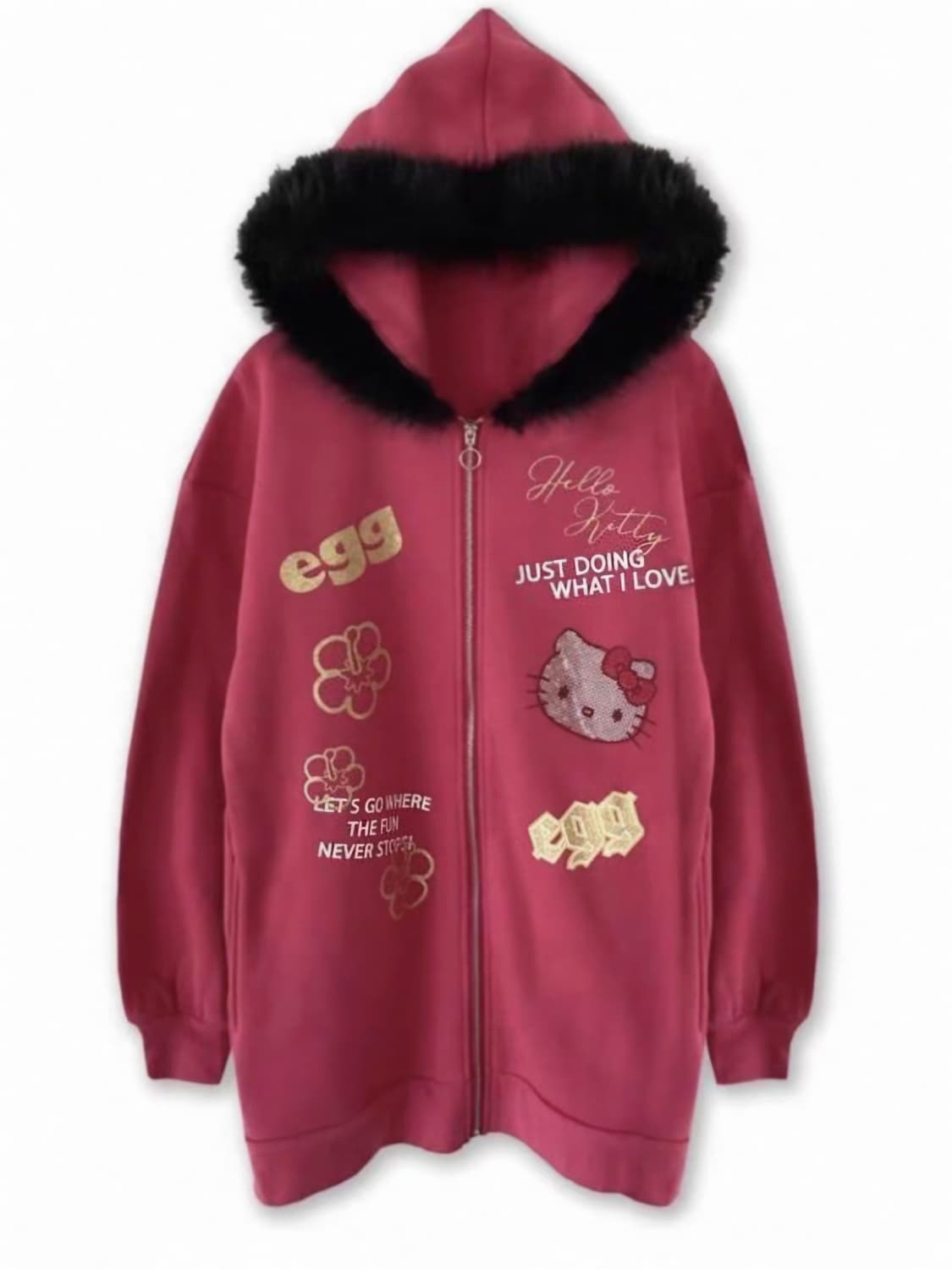 새상품) Avail 헬로키티 퍼 후드집업 후집 갸루 L사이즈 상품이미지1