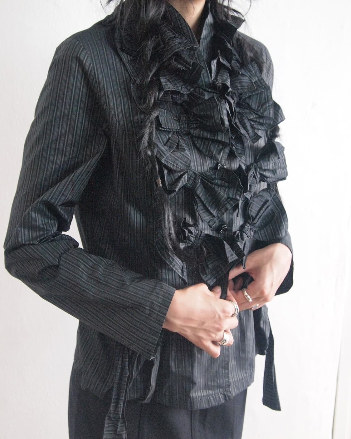 JPN VTG 스트라이프 플라워 블라우스 자켓 상품이미지3