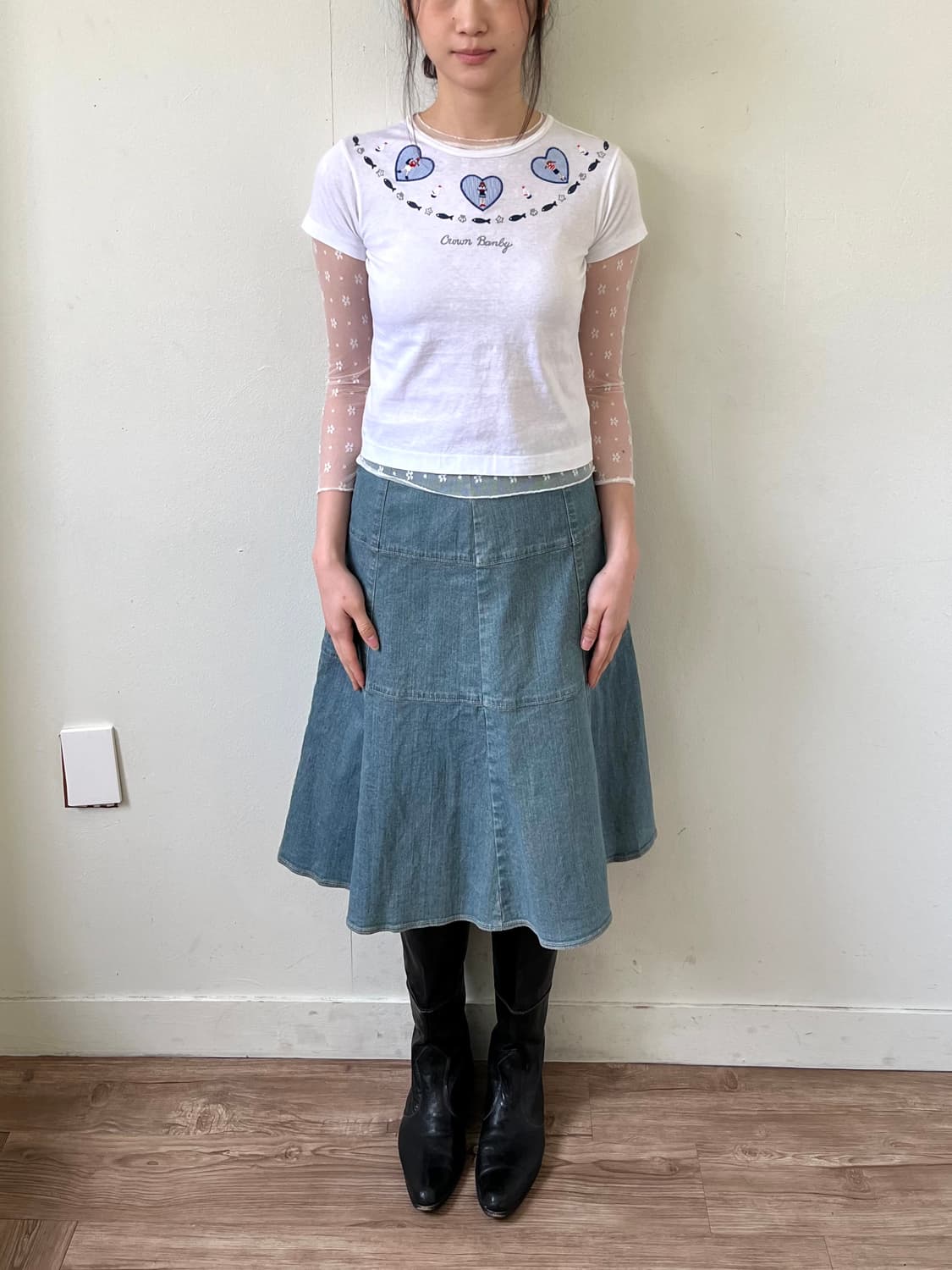 Loueme 플라워 화이트 시스루 탑 상품이미지8