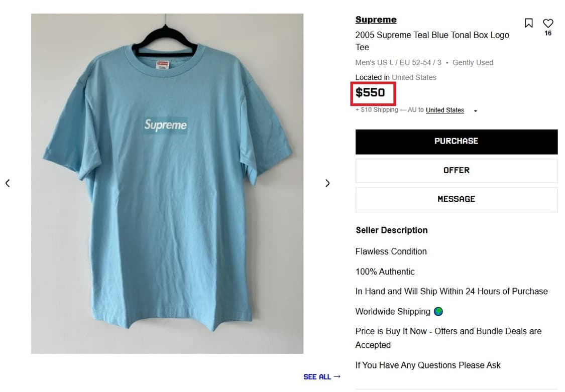 슈프림 2003 스카이블루 박스로고 티셔츠 상품이미지7