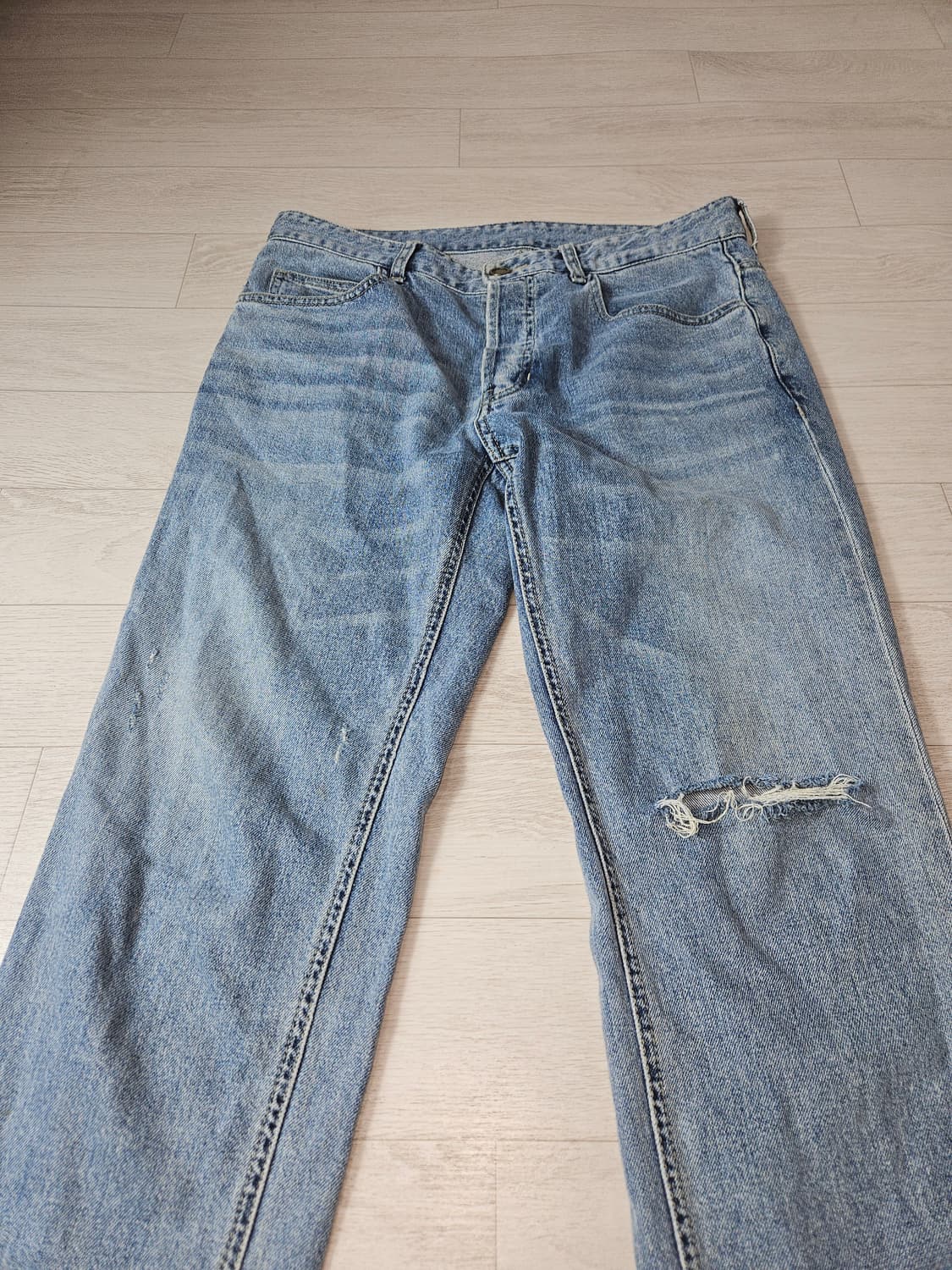 SOLID 솔리드옴므 가죽패치 데님팬츠 데미지 진 청바지 48 상품이미지6