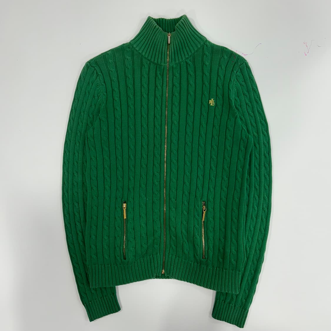 Polo 폴로 랄프로렌 골드로고 그린 케이블니트 집업 가디건 상품이미지3