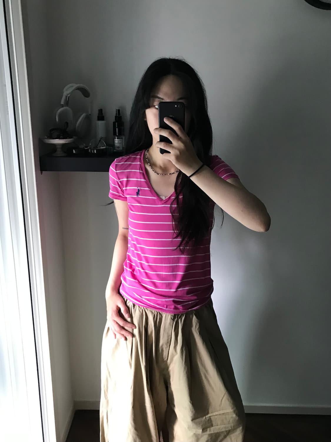 폴로 랄프로렌 포니 로고 스트라이프 브이넥 핑크 반팔티  상품이미지2