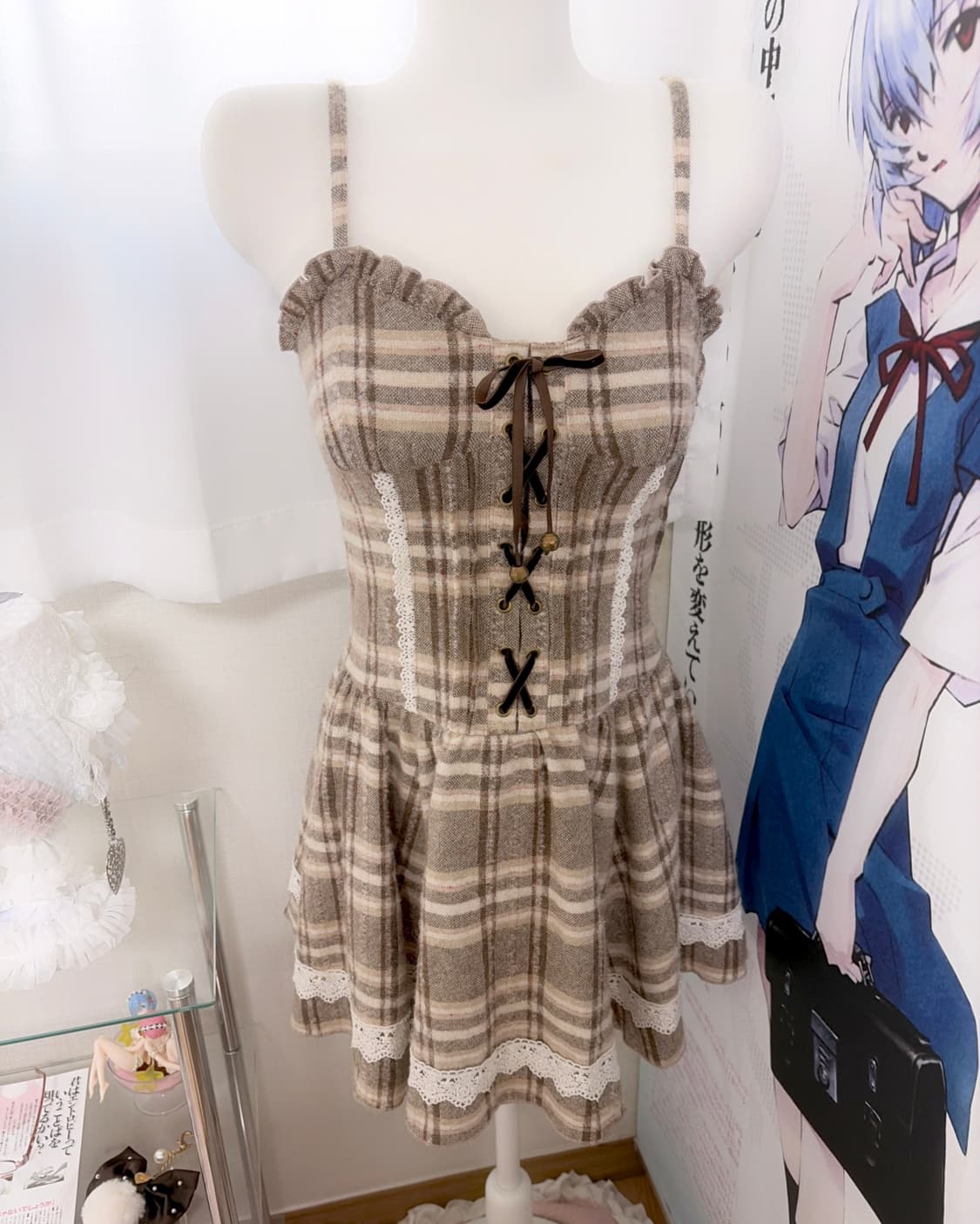 리즈리사 히메갸루 라떼갸루 딸기초코 체크 아일렛 원피스 아가일 상품이미지2