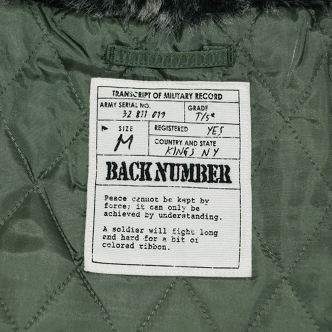 BACK NUMBER 밀리터리M-65파카 상품이미지9