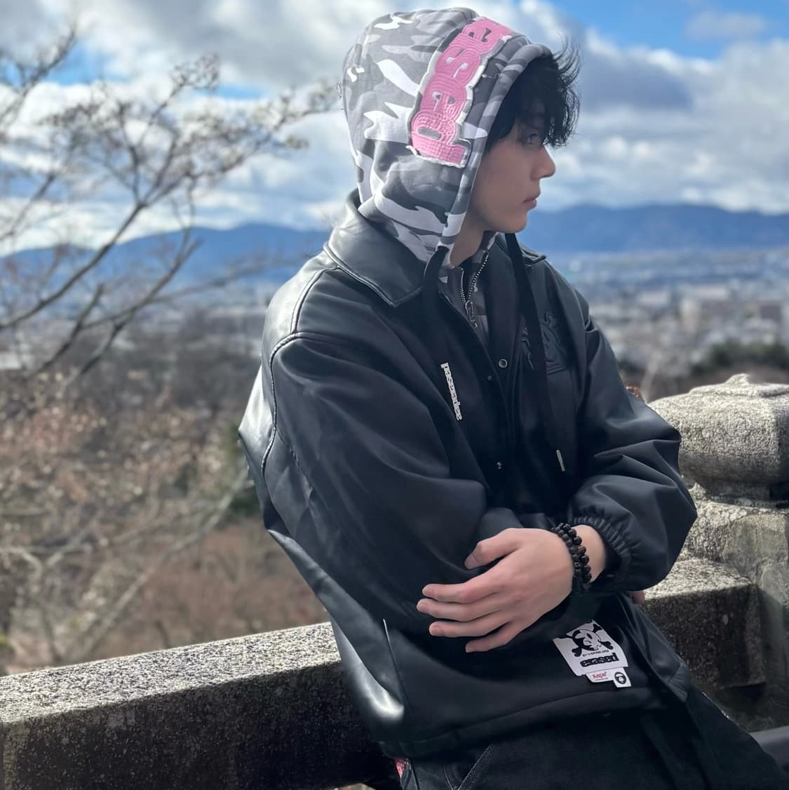 AAPE X Erased 레더 후디드 자켓 상품이미지4