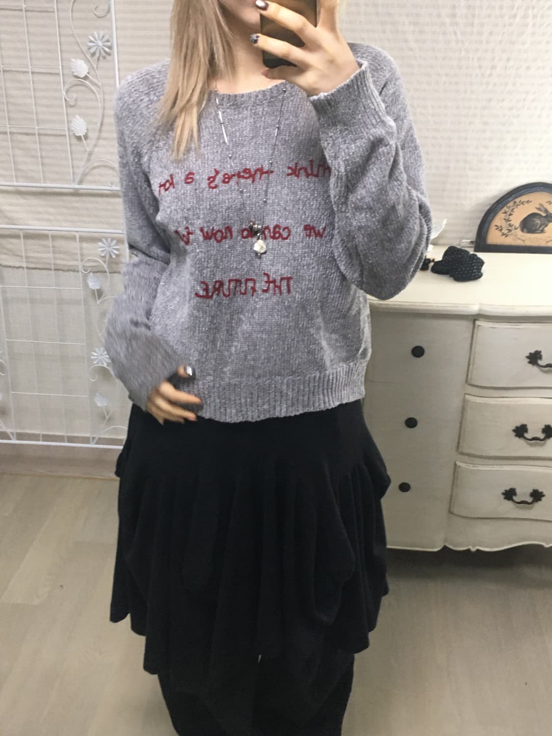 일본빈티지 차콜 윈터 레터링 니트 상품이미지3