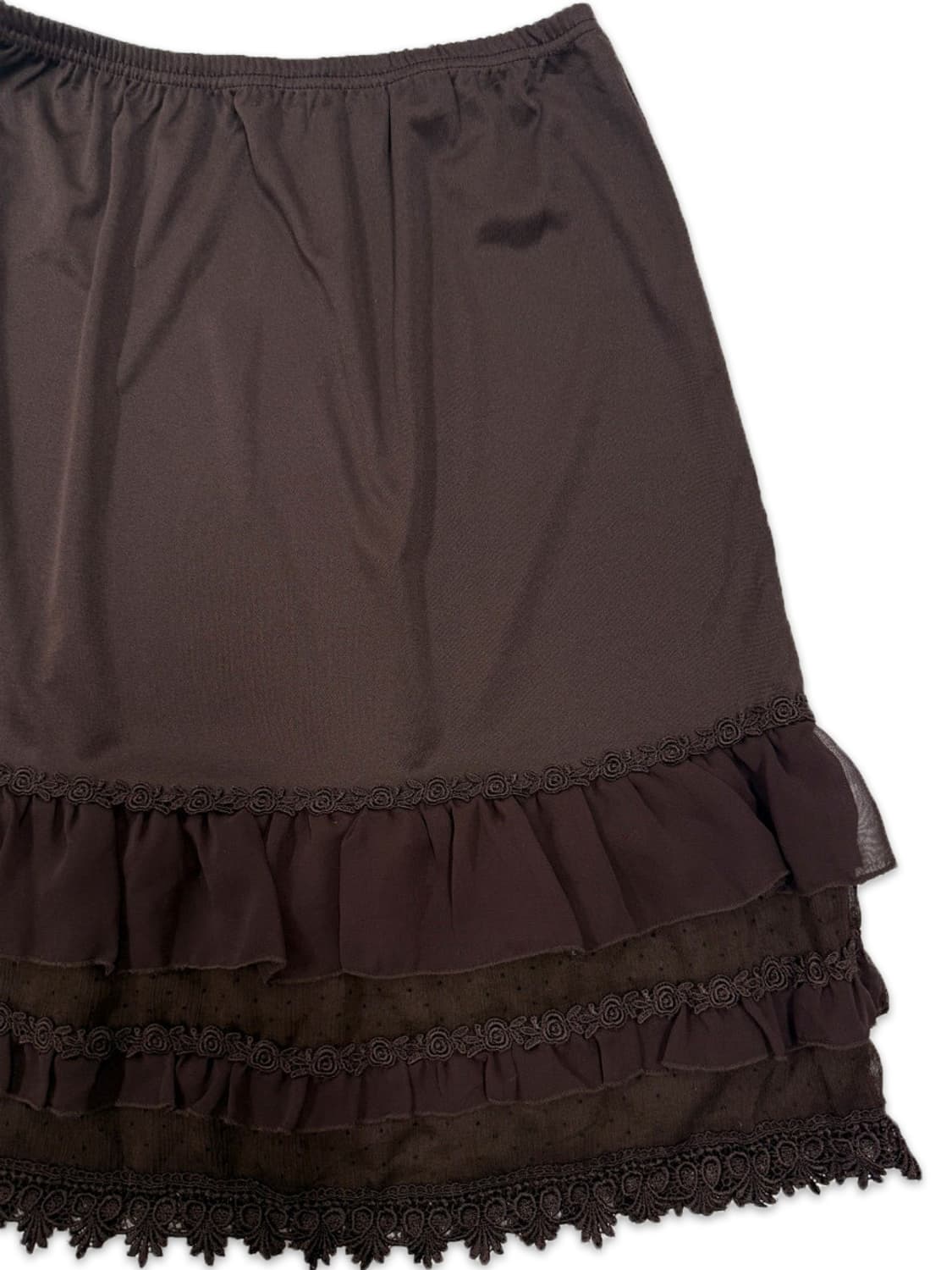 빈티지 브라운 레이스 레이어드 미디 스커트 상품이미지2