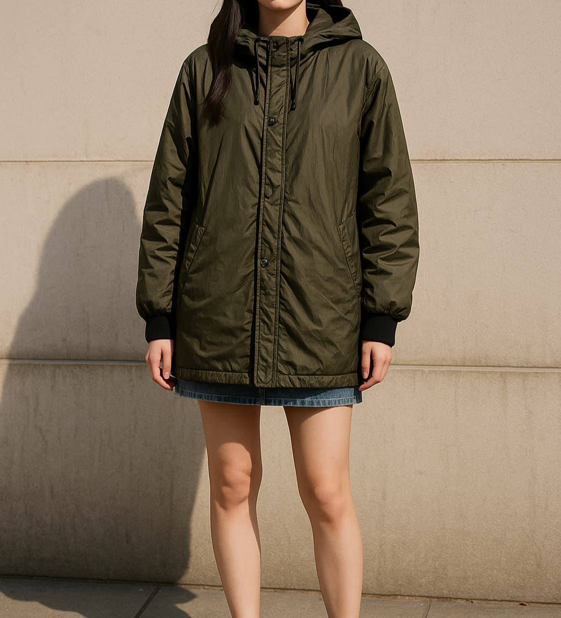 자라 카키색 나일론 롱패딩_L 상품이미지1
