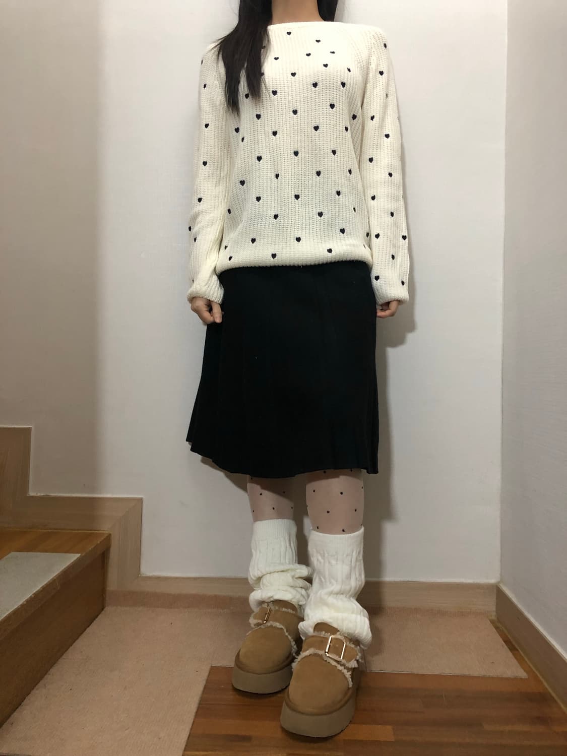 빈티지 블랙 플리츠 미디 스커트 상품이미지4