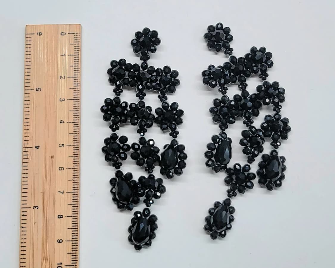 피아네 핸드메이드 귀걸이 블랙 네크리스 플라워 꽃 플로럴 샹들리에 드롭 상품이미지1