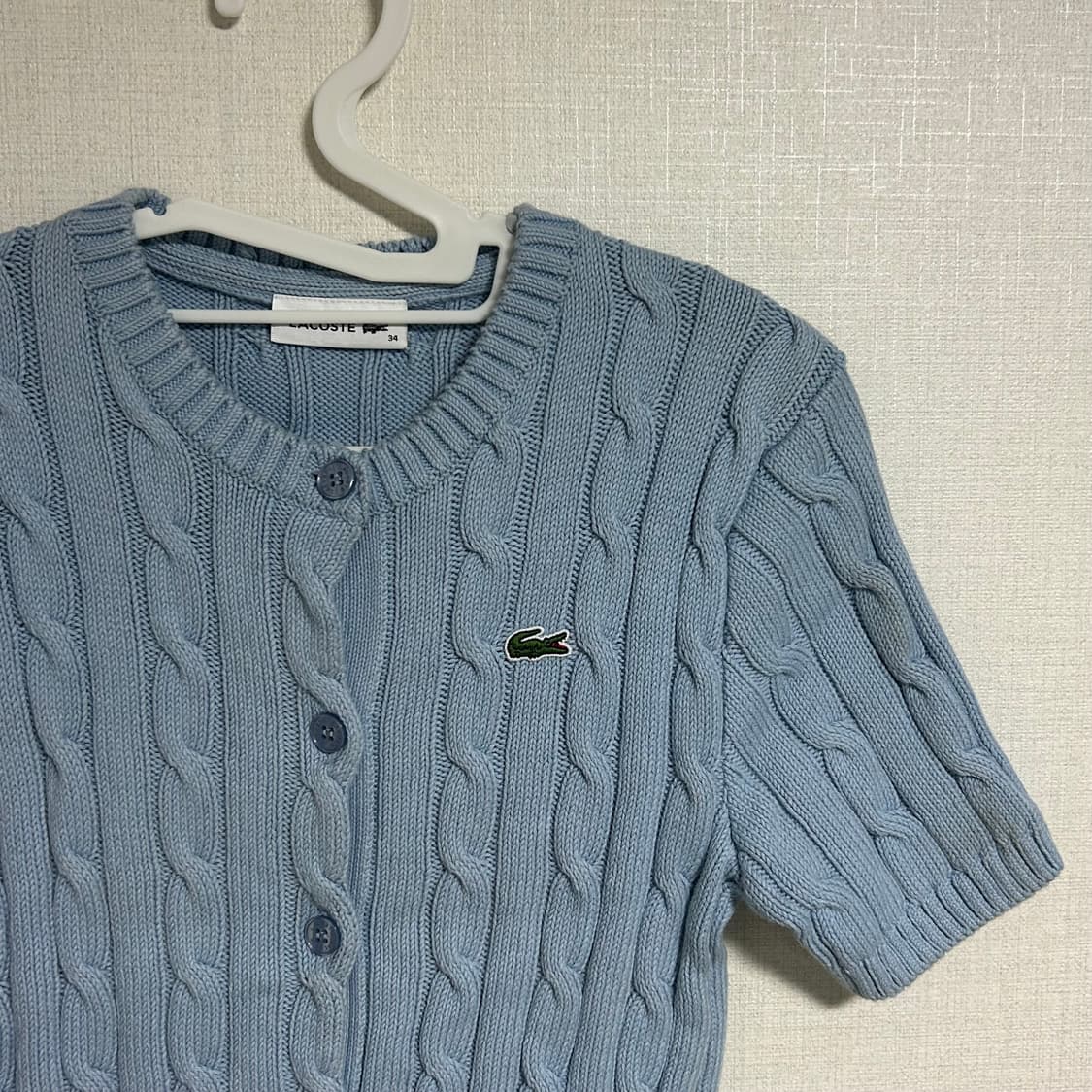 라코스테 스카이블루 소라 케이블 반팔 니트 가디건 90 상품이미지7