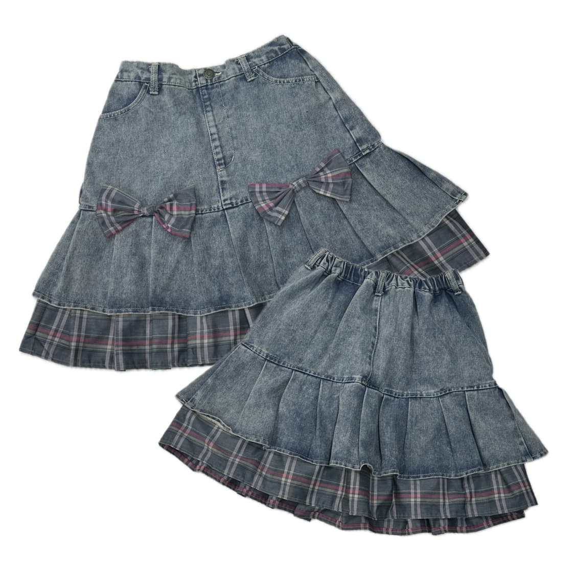 🛼자체 리폼 리본 오네갸루 히메 스커트🛼고갸루 히걀 러블리 데님 상품이미지3