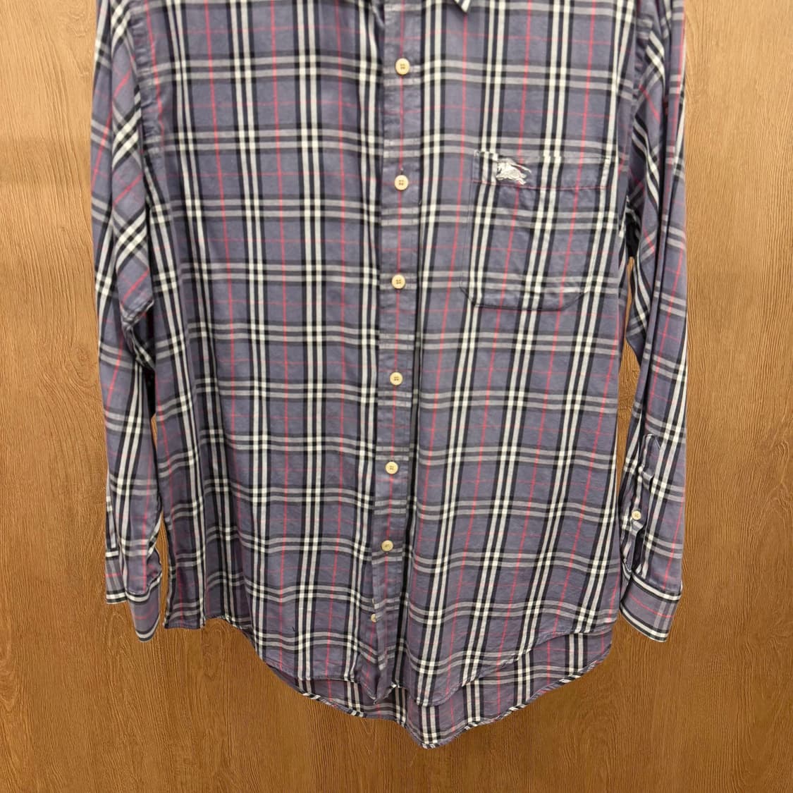 버버리 런던 코튼 긴팔 셔츠 로고 자수 타탄 체크 디테일 라이트 퍼플 상품이미지5