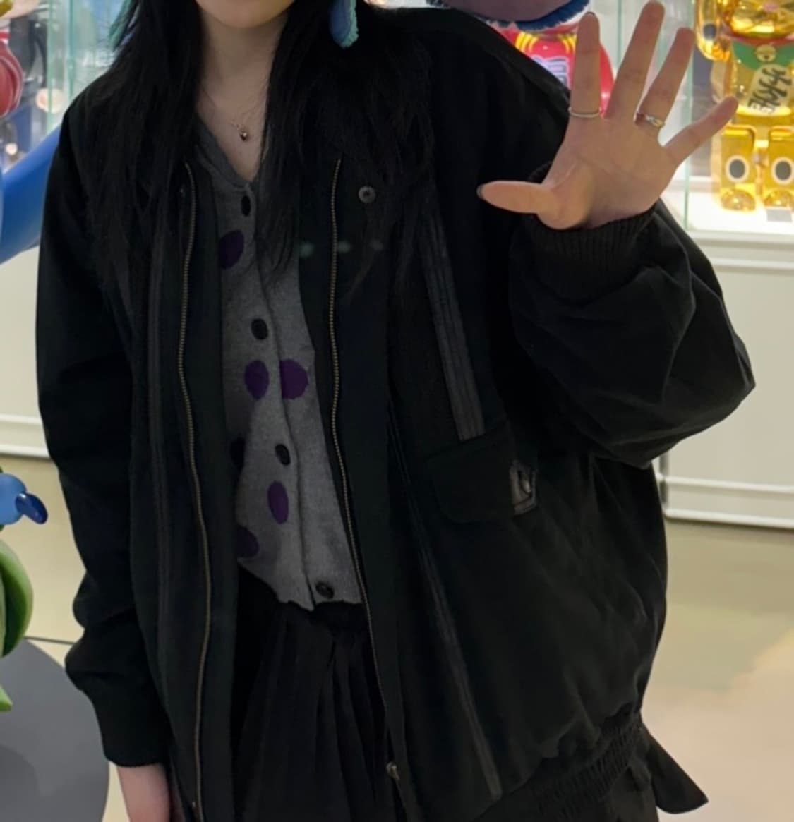 빈티지클럽 블랙 가죽 디테일 자켓 상품이미지2