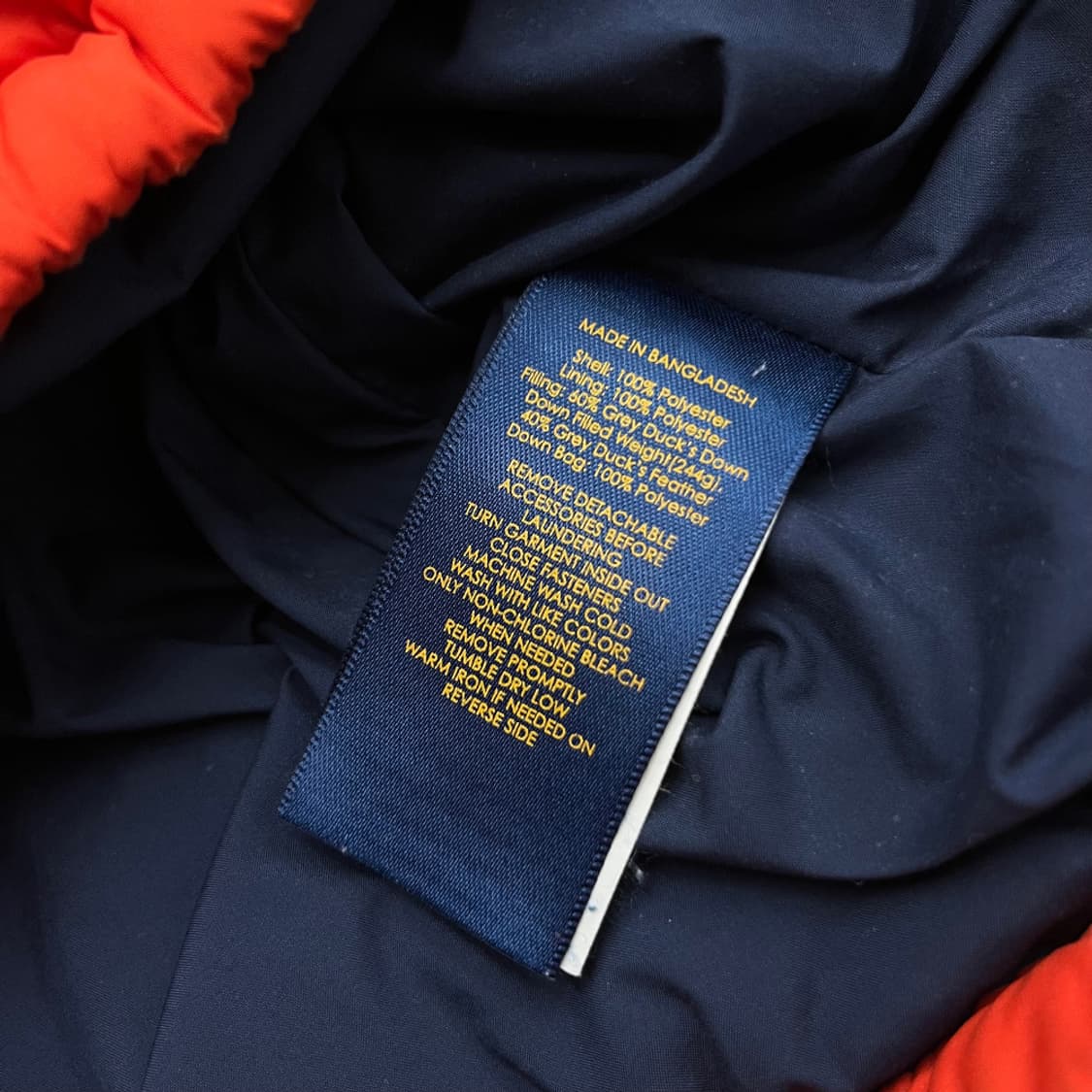 폴로 랄프로렌 네이비포니 오렌지 패딩 L 상품이미지6