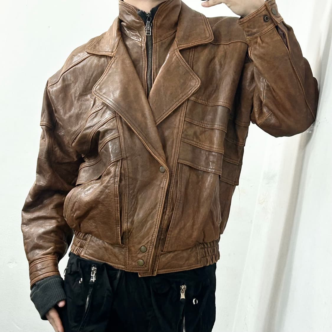 H.B. Leather 양가죽 레이어드 웨스턴 봄버 자켓 상품이미지1