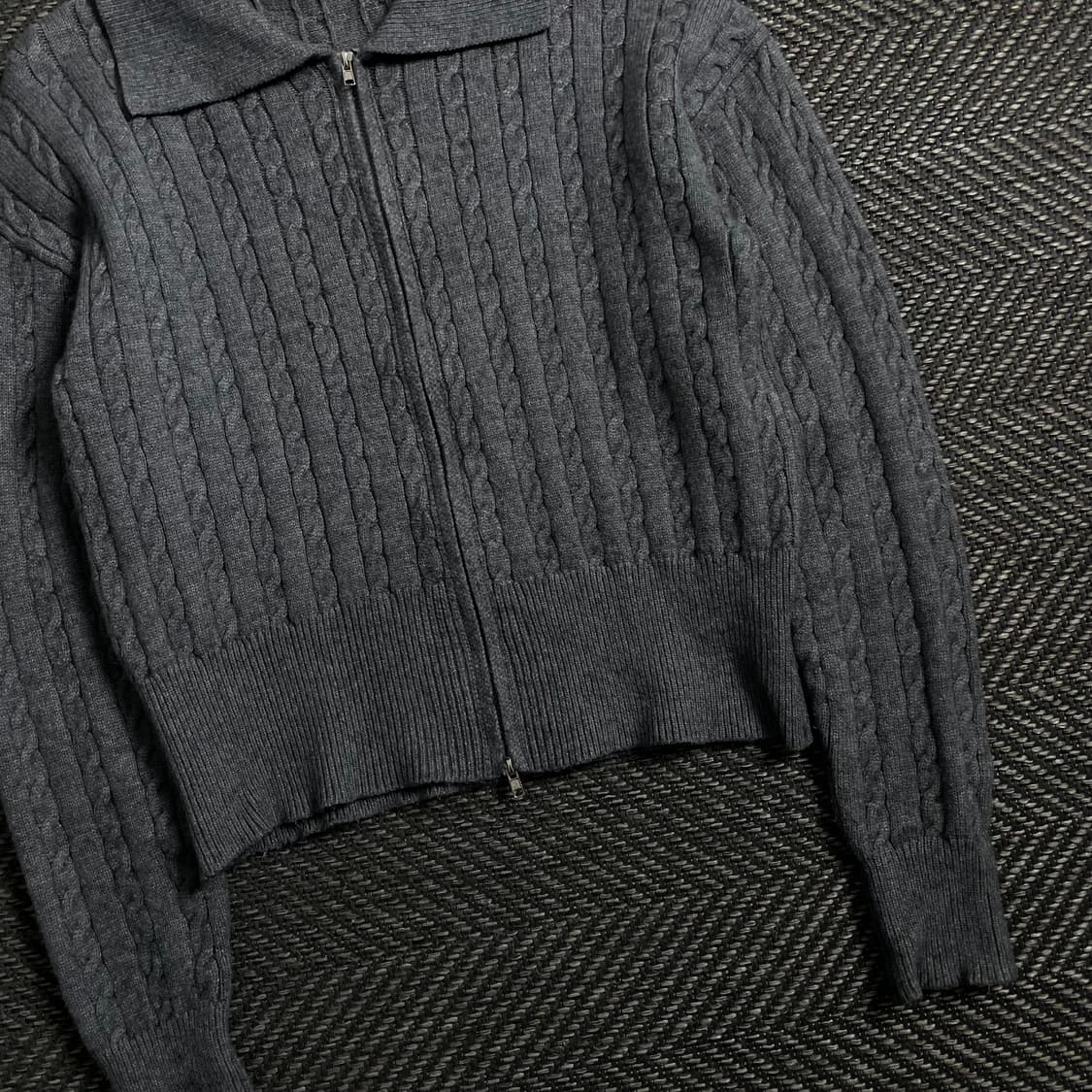 TWEE 빈티지 꽈배기 니트 집업 그레이o 4288 상품이미지3