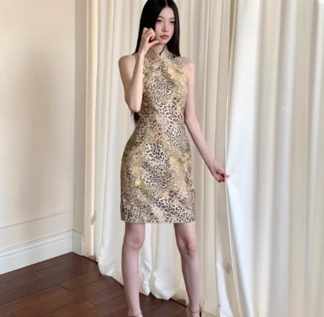 레오파드 미니 원피스 치파오 갸루 오리엔탈 상품이미지3