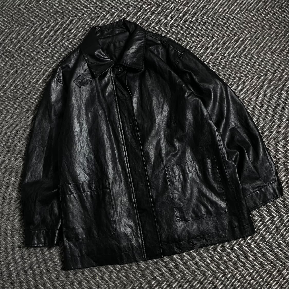 레프트서울 박시핏 레더 반코트 하프 가죽자켓 y 4797 상품이미지1