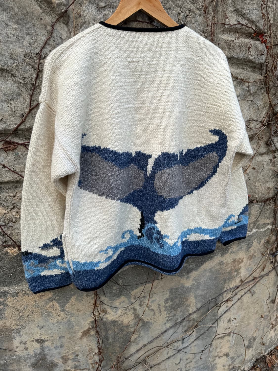 에콰도르 제작 고래 패턴 핸드 니트 가디건 상품이미지5