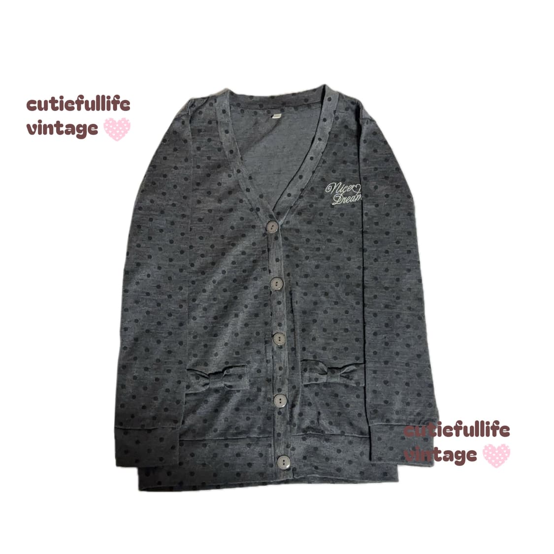 리본포켓 차콜색 도트 가디건 상품이미지2