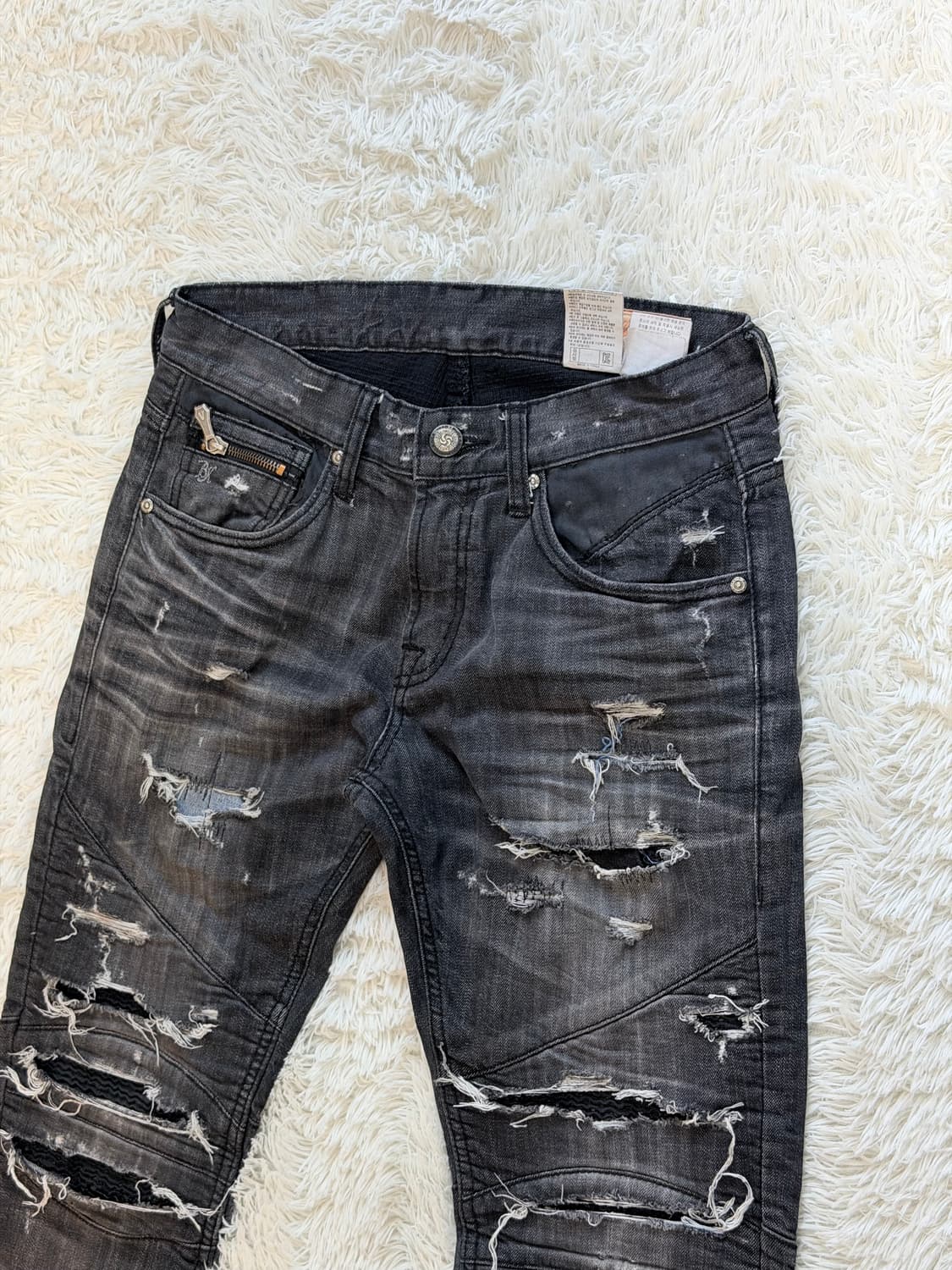 버커루(BUCKAROO) 빈티지 디스트로이드 블랙 바이커 진 상품이미지1