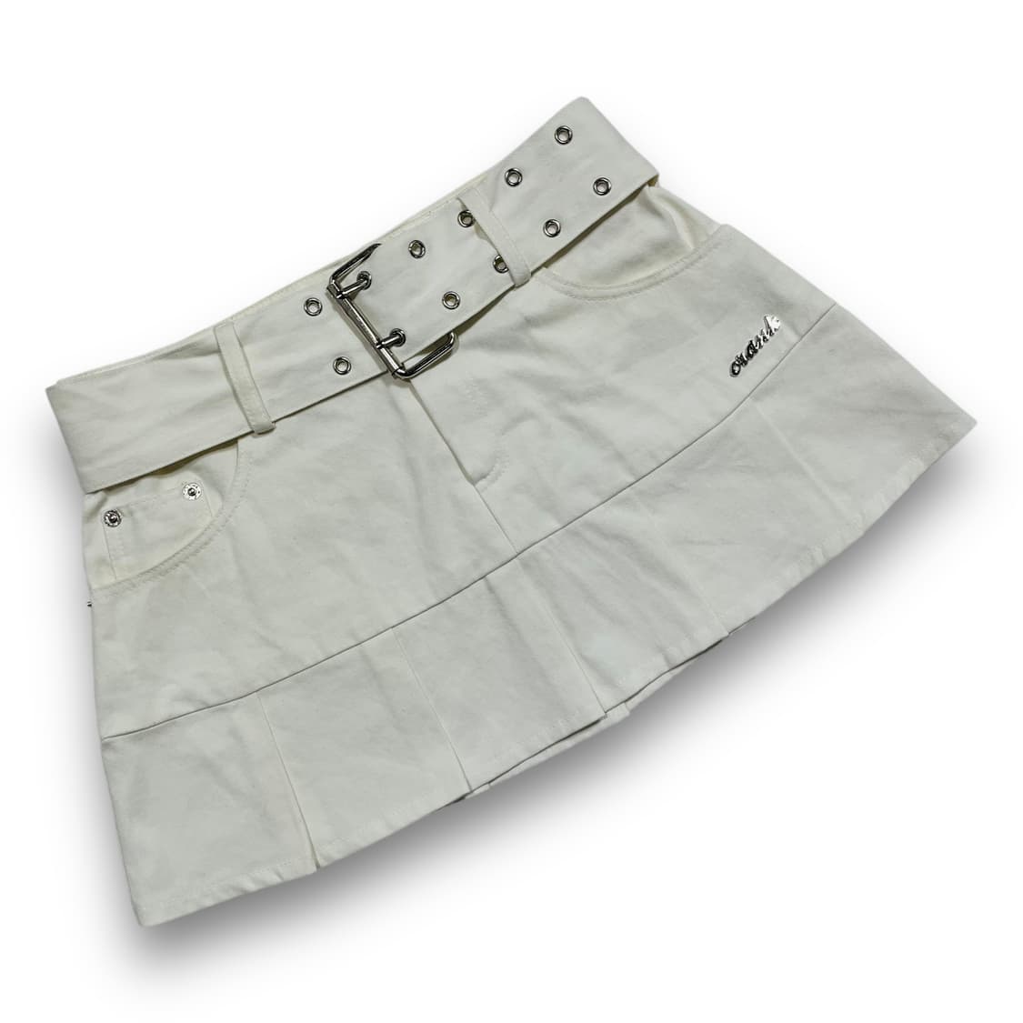 크랭크 아일렛 벨트 화이트 플리츠 스커트 상품이미지1