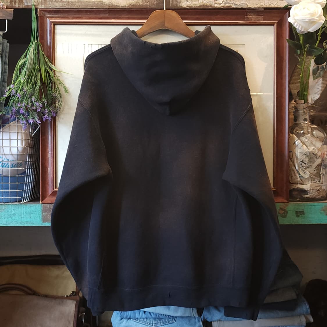 90s 러셀 후드 빈티지 스웻셔츠 썬페이딩 블랙 M 상품이미지3
