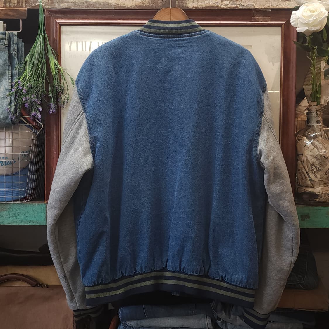 90s 빈티지 데님 바시티 자켓 블루종 봄버 자켓 팔 져지 xl 상품이미지2