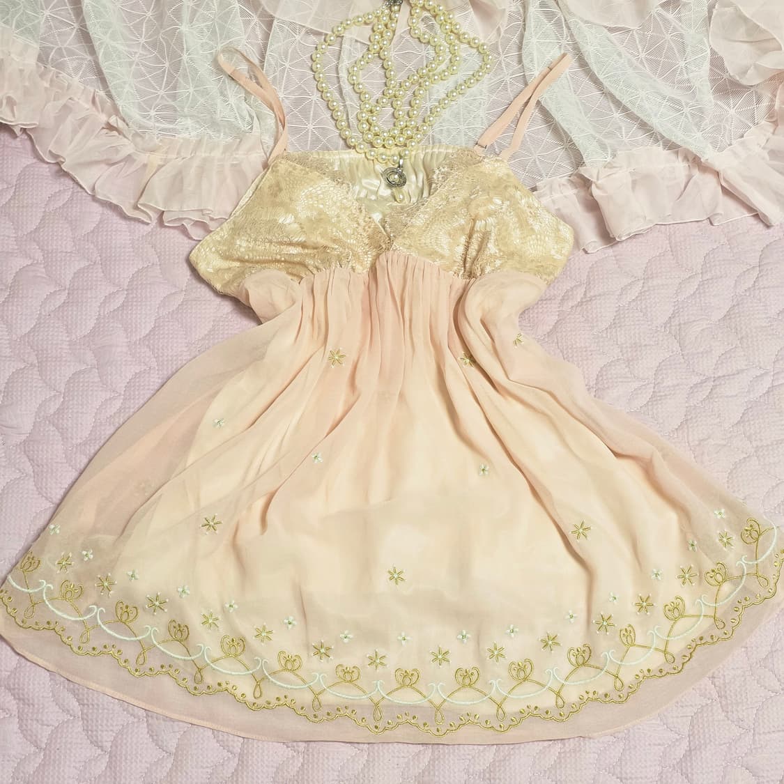 로지타 일본빈티지)히메갸루st 대대장 레이스 핑크 레이스 플로럴슬리브리스 상품이미지1