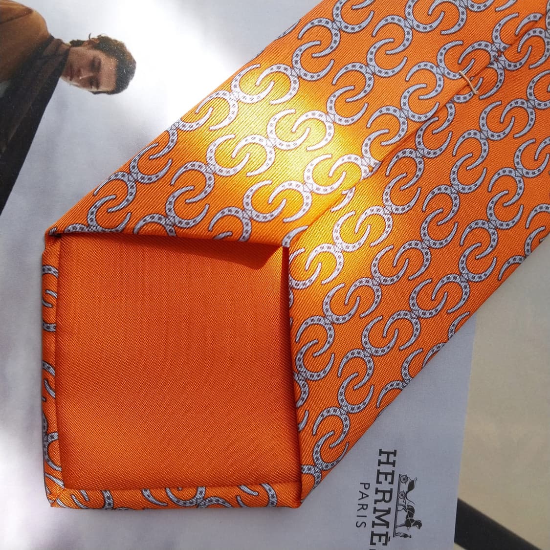에르메스 오렌지 말발굽 자카드 넥타이 9.3cm A+등급 K2537 상품이미지7