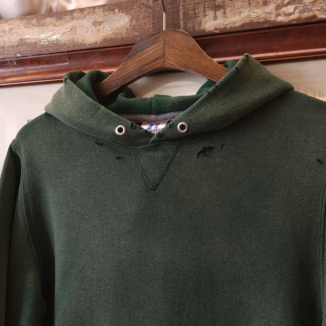 90s 러셀 후드 썬페이딩 그린 빈티지 스웻셔츠 s 상품이미지3