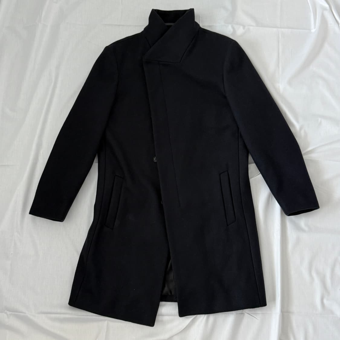 빈티지 올세인츠 언발 사선 울 코트 블랙 상품이미지1