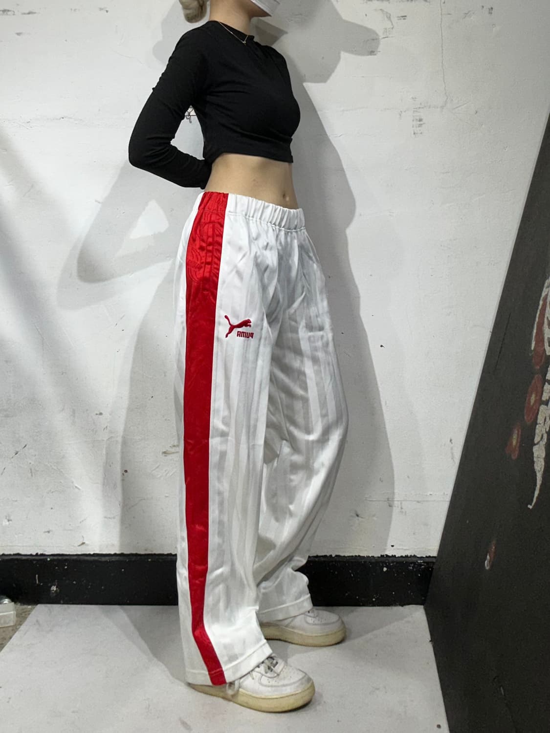 푸마 화이트 와이드 힙합 댄스 바지 추리닝 바지 트레이닝 팬츠 S 상품이미지1