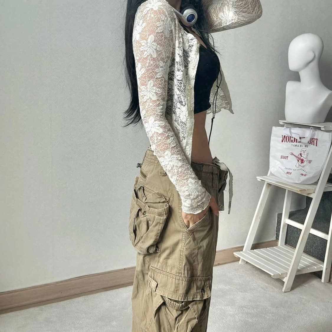 미라이클립 플라워 레이스 시스루 가디건 빈티지 상품이미지4
