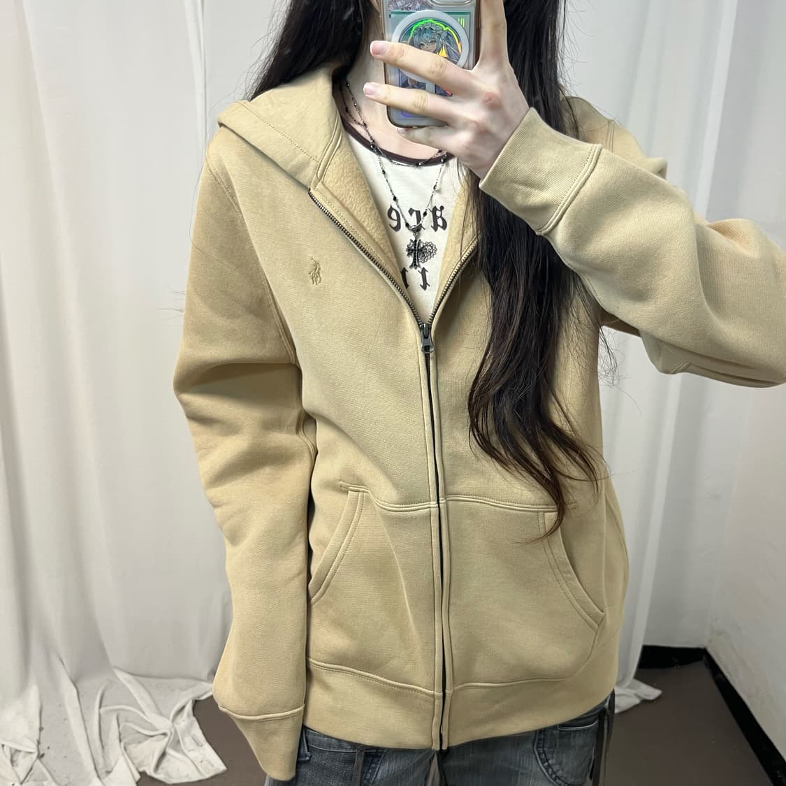 Polo Ralph Lauren beige zip-up hoodie 상품이미지3