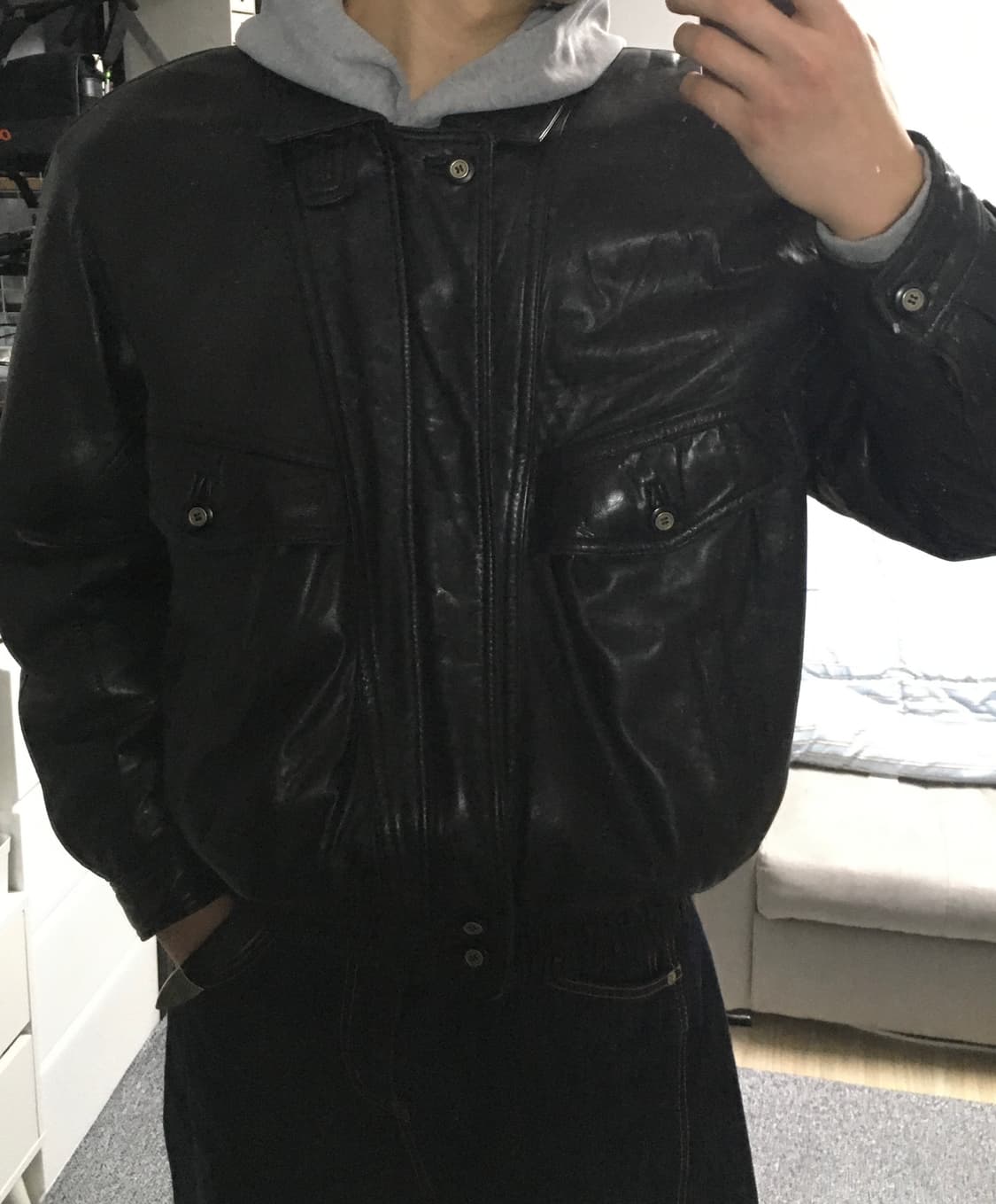 90‘ 빈티지 램스킨 레더 블루종자켓 상품이미지6