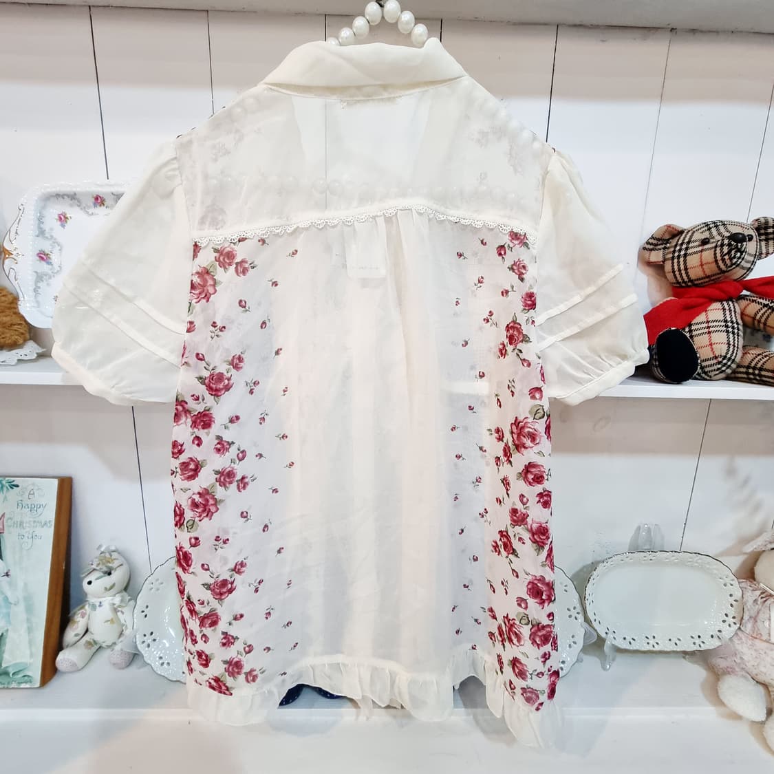 엑시즈팜  시스루 리본타이 프릴 블라우스 상품이미지6