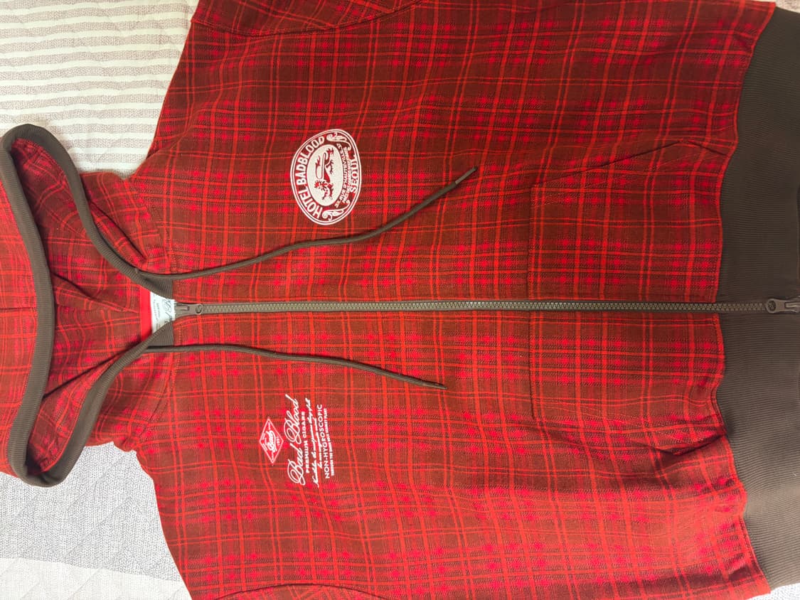 배드블러드 클래식 체크 후드 집업S - 레드 상품이미지2