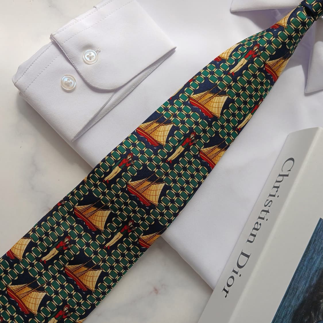 크리스찬 디올 실크 그린 배 모티브 넥타이 9.5cm A+등급 E938 상품이미지6