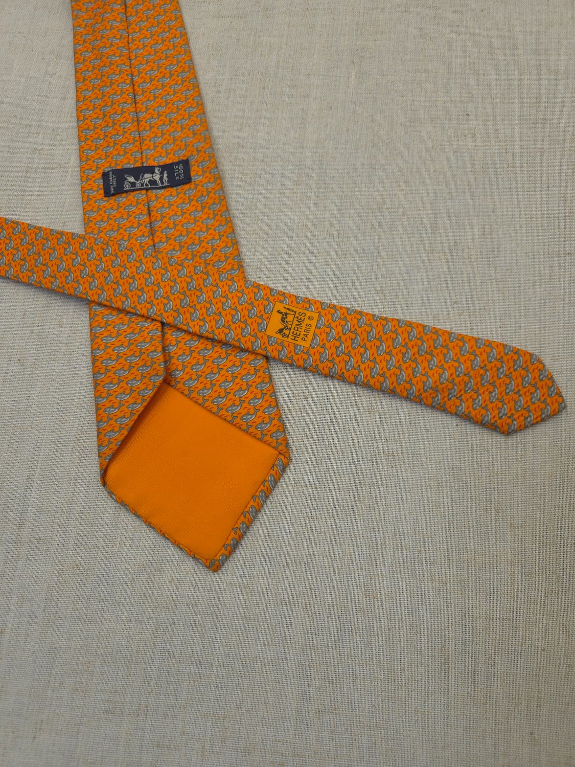 에르메스 오렌지색 물고기 패턴 넥타이 상품이미지5